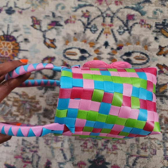NEW, Summer Rainbow-colored Woven Basket Bag, Cute Hand-held Mini Bag - Picture 7 of 12